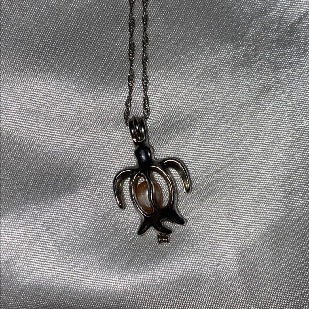 Sea Turtle Sterling Silver Pearl Necklace